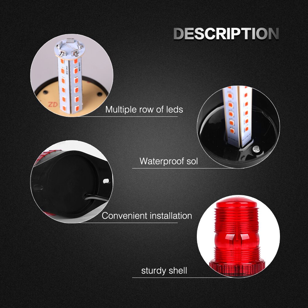 Red Fire LED Alarm Flashing Beacon DC 12-24V Rotary Flashing Dome Light Tractor Emergency Warning Traffic Lights Construction