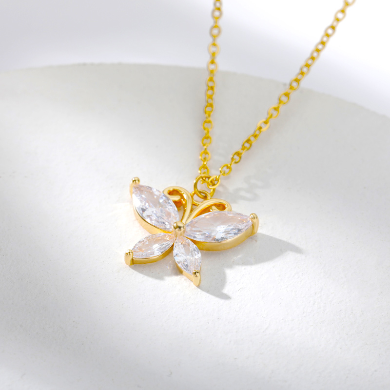 Cubic zircon butterfly necklaces for women, stainless steel gold butterfly pendant charm necklace, girls' birthday jewelry