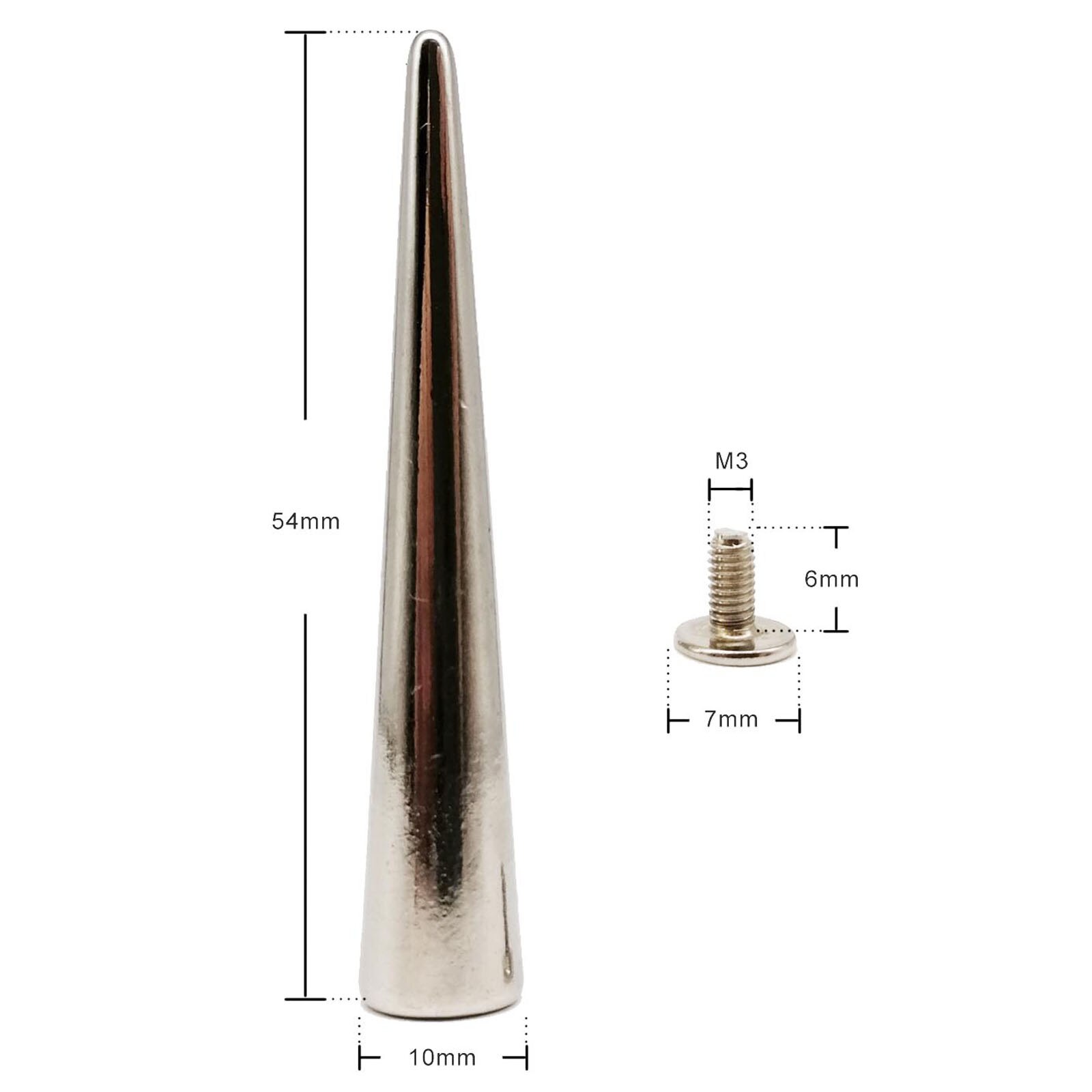 10 sets 10x54mm Metal Decor Punk Bullet Warhead Spike Cone Screwback Screw Rivet Stud For DIY Leather Crafts Bag Belt Jacket