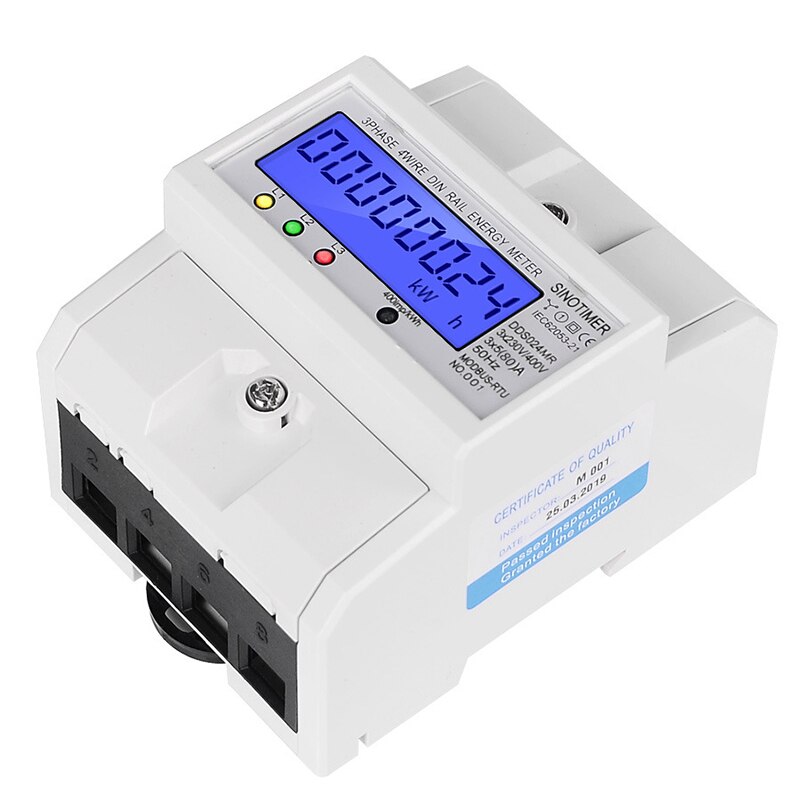 DDS024MR 3 Phase 4 Wire Energy Meter Volt Current Frequency Meter Multifunction LCD Digital Display DIN Rail Power Meter with RS