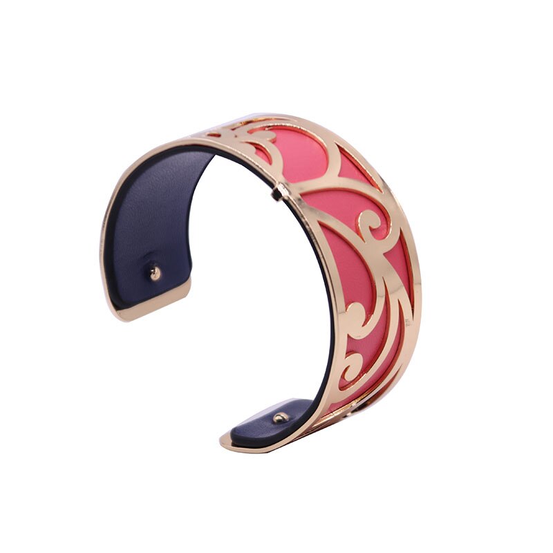 Interchangeable Leather Cuff Bracelet Bangles with Gold Color Flower Shaped Manchette Femme Bijoux Bracelet for Women