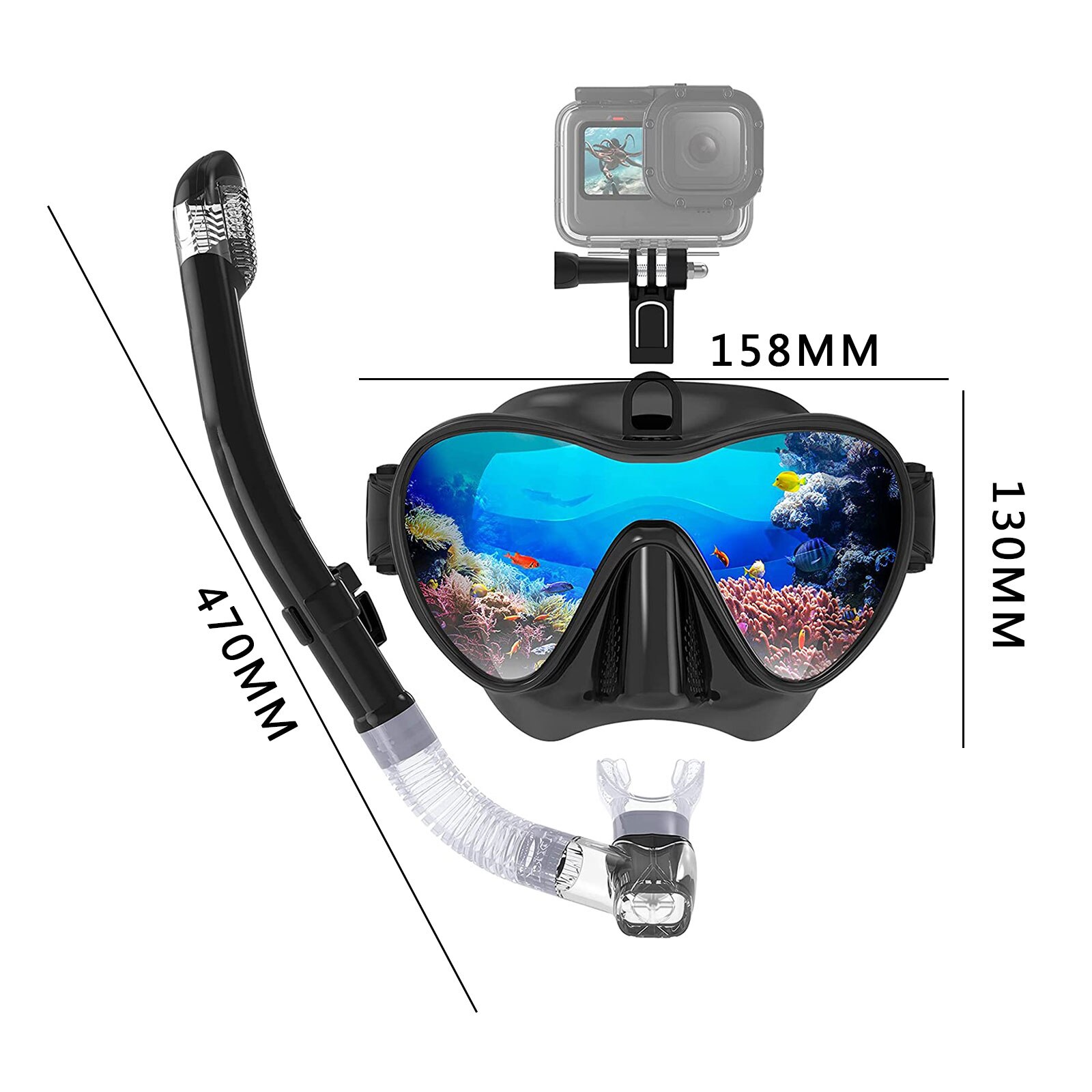 Scuba Masker Snorkel Buis Set Duiken Masker Anti-Fog Zwemmen Snorkelen Bril Met Mount Voor Gopro Onderwater Sport Camera