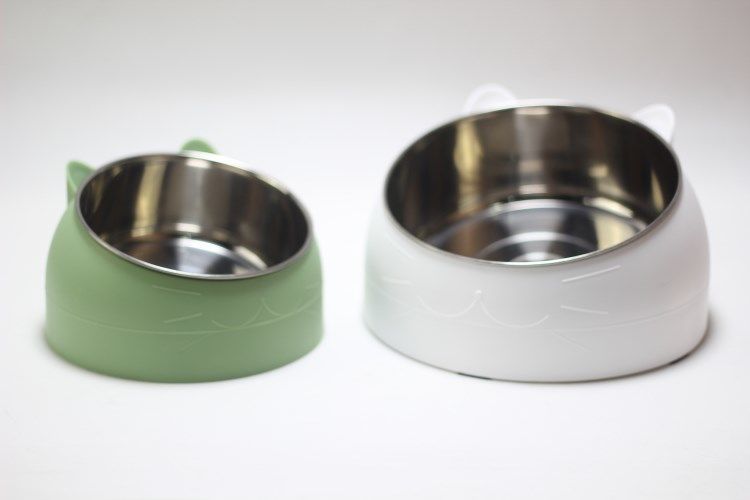 200ml Cat Bowls 15 Degrees Tilted Stainless Steel Dod Bowl Non-slip Base Puppy Pet Food Drink Feeder Neck Protection Dish Bowl