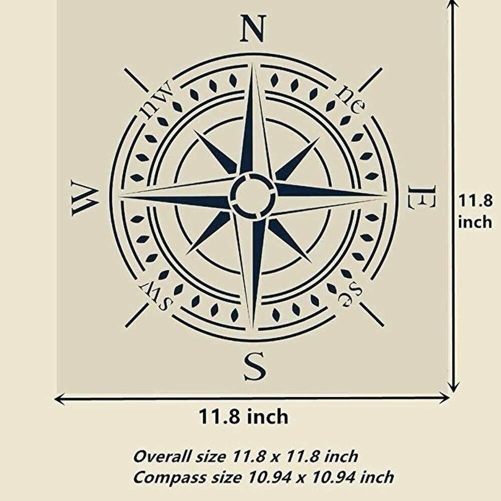 Compass Stencil for Painting on Wood, Walls, Fabric, Airbrush, More Reusable 11.8 X 11.8 Inch Mylar Template