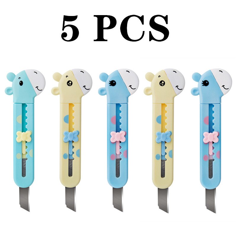 3 st  / 5 st godis tecknad giraff multifunktionell konstkniv och bekväm säkerhetstapetkniv för barn med lock: 5 st färg slumpmässigt