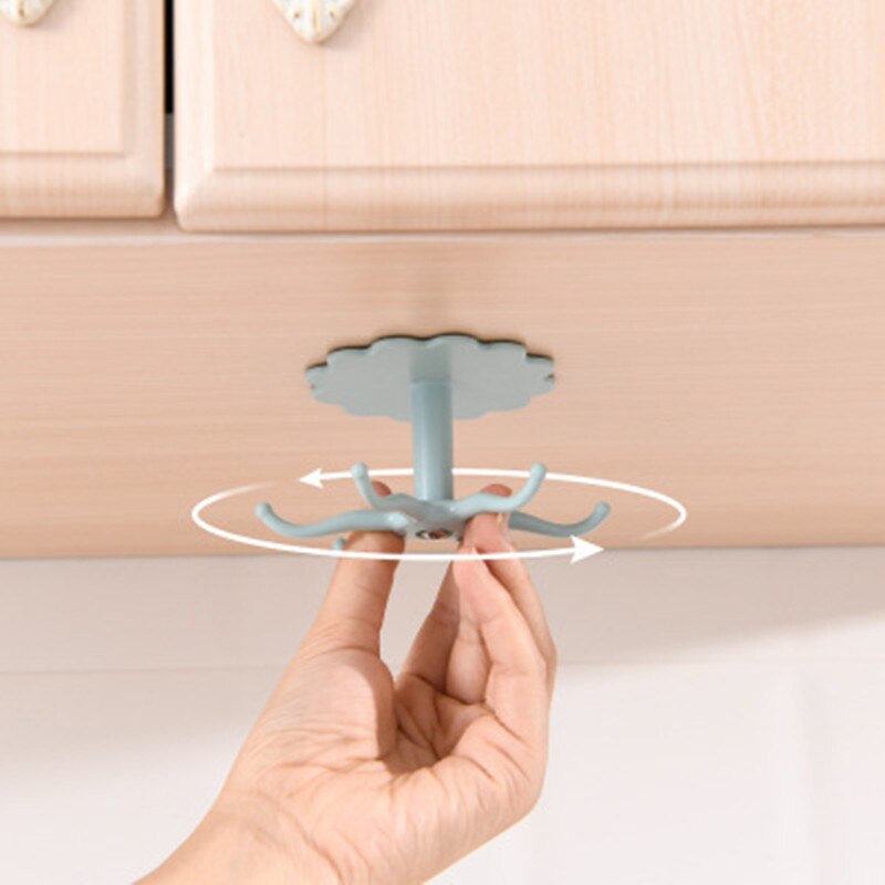 1PC Rotating Hook Bathroom Hook Holder Kitchen Storage Rack Under Shelf Rotate Towel Hook Kitchenware Cabinet Storage Organizer