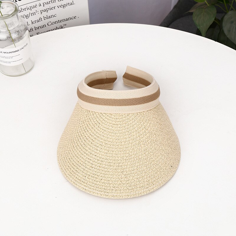 Susi & Rita gorra visera de verano para mujer, sombreros de paja de ala ancha, sombrero de playa para mujeres , sombrero Casual vacío, gorra Casquette: Beige