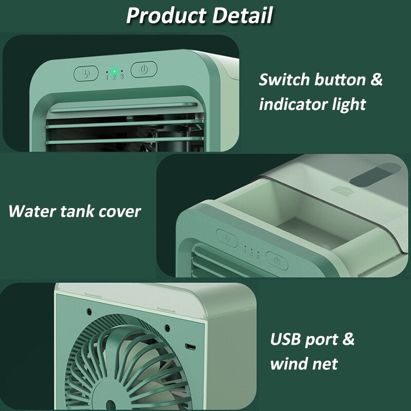 Multifunktionelle luftkølere bærbart klimaanlæg dugflaske mini usb-konditioneringsbord ventilator spray skrivebord med vandboks