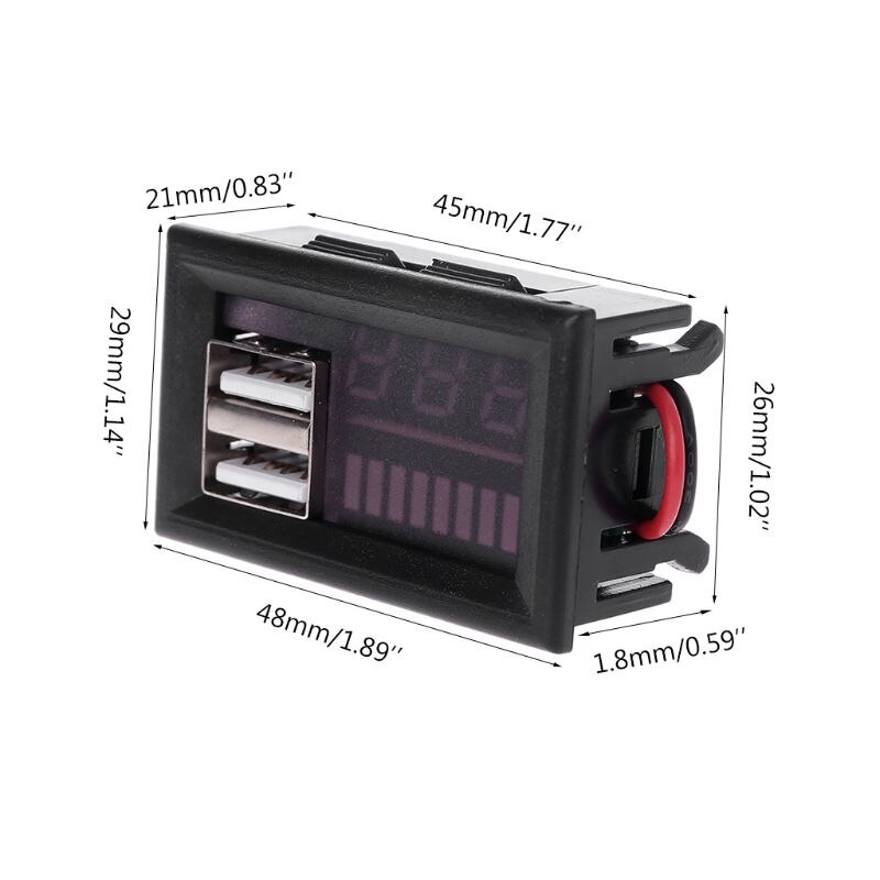 Voltímetro Digital de 12V para coche y motocicleta, medidor de Panel de batería de voltaje con salida USB de 5V,