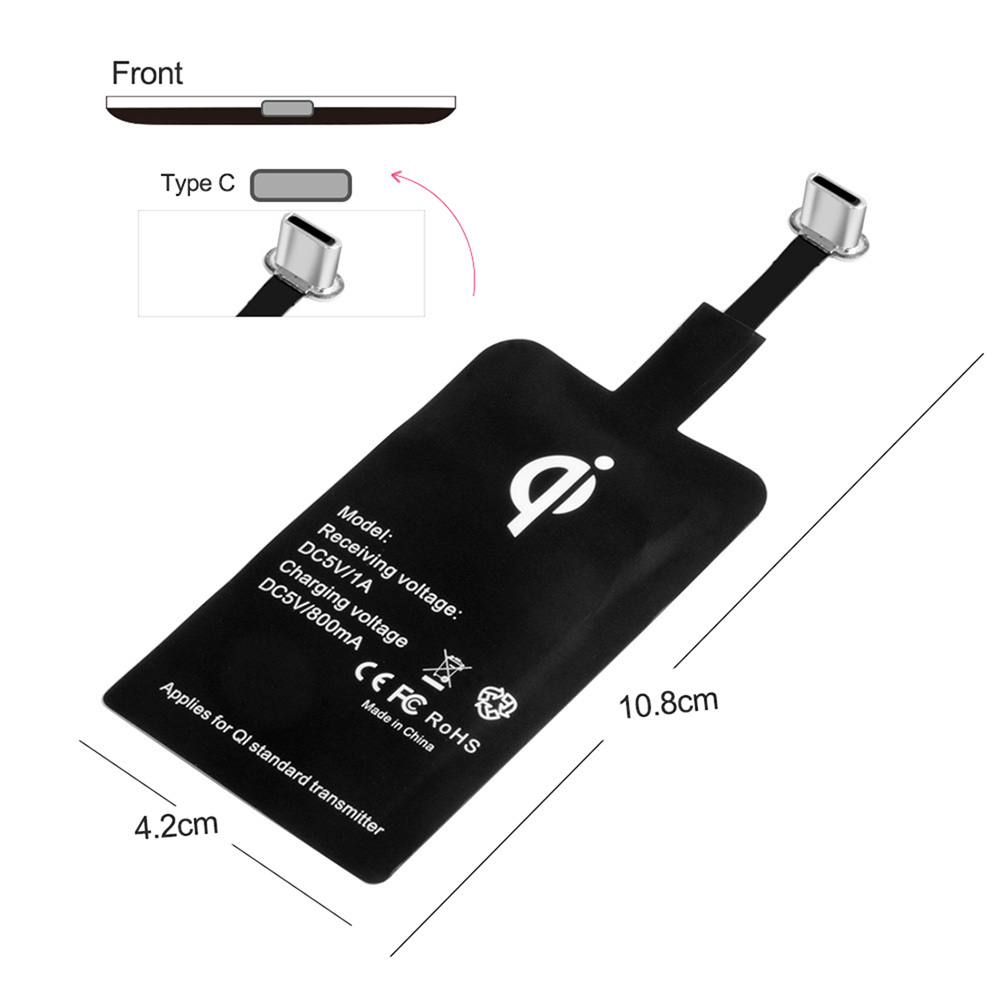 DCAE QI cargador de carga inalámbrica receptor parche Módulo adaptador Pad Micro USB tipo C móvil para iPhone 5S 6 6 6s 7 Samsung Xiaomi