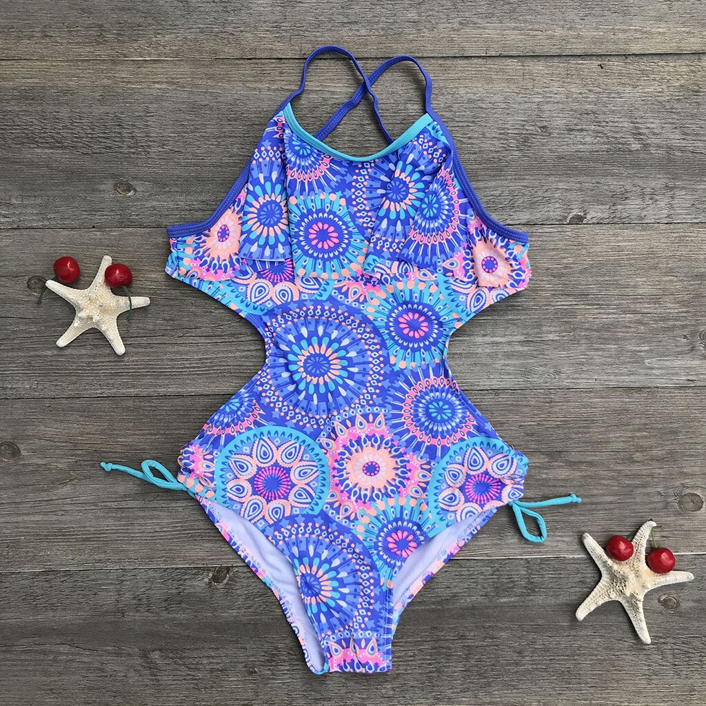 Teen Children Girls Print Africa Style One-piece Swimsuit Beach Swimwear Summer Cute Swimdress Beachwear
