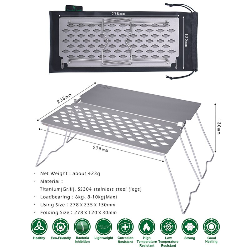 Grenzenlose Reise Titan Grill mit Braten Platte draussen Steak BBQ Holzkohle Grill Netto Ultraleicht Faltbare Camping Tisch Ti2028C