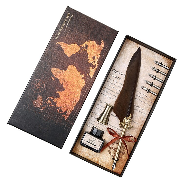 Vintage Antieke Veer Dip Pen Metalen Nibbed Pen Inkt Schrijven Quill Plakboek Veer Pen Set Creatieve Vulpen: 12