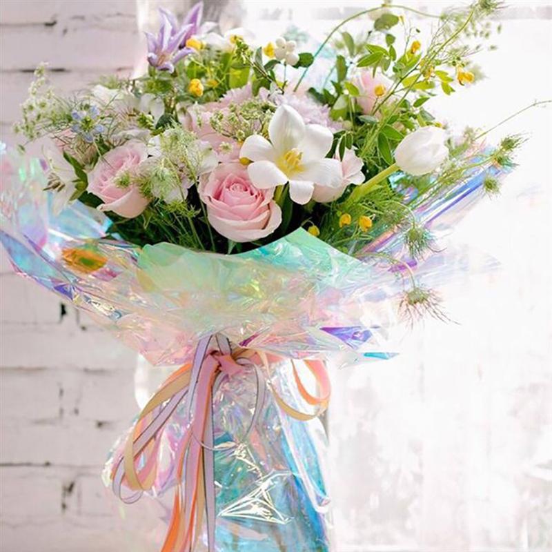 Película iridiscente de celofán, papel de embalaje para ramo de flores, decoración de , película mágica de gradiente de arcoíris, 20 Uds.