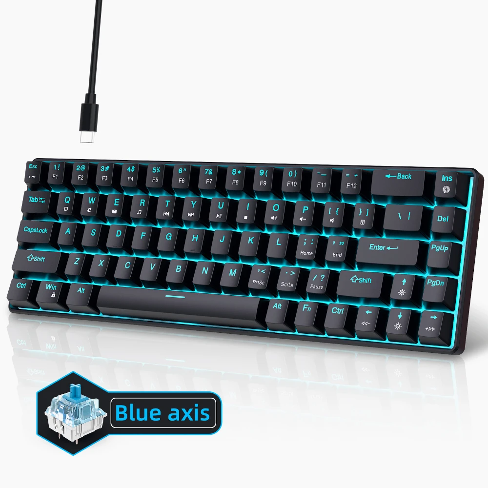 Mekaniskt tangentbord för gamer, 60%  mini-tangentbord, spel, 68 tangenter, bakgrundsbelyst, trådbundet, bärbart usb-tangentbord, pc-teclado, vitt, svart, klaver