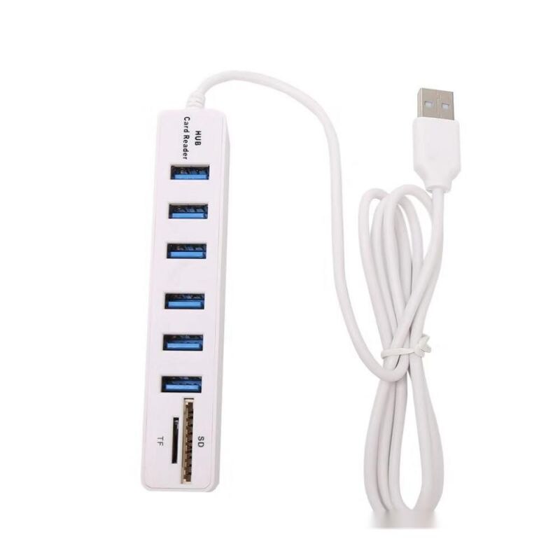 Usb hub 2.0 multi usb 2.0 hub usb splitter høj hastighed 3 /6 porte 2.0 hab tf sd kortlæser alt i en til pc computer tilbehør: 6 usb hvid