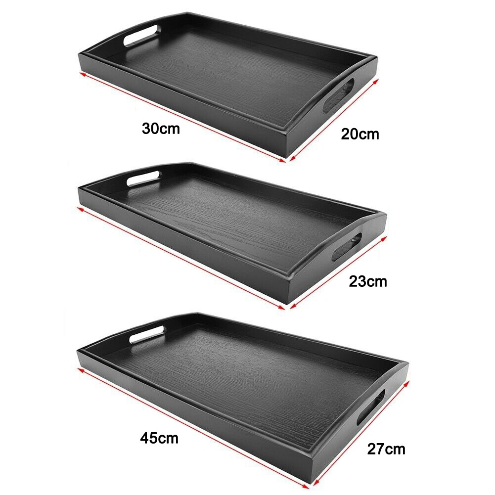 Grand plateau de service en bois noir, rectangulaire, pour le petit déjeuner, avec poignées, facile à saisir, plateau noir,plateau noir deco,grand plateau de service xxl plateau oriental