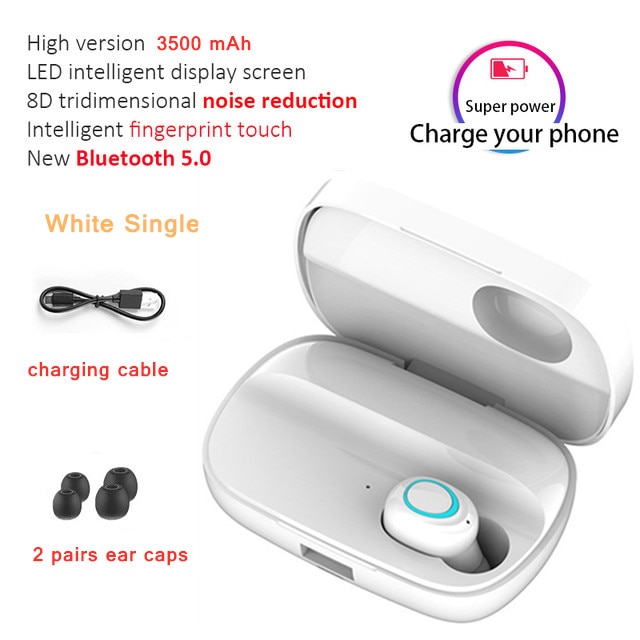3500mAh LED Bluetooth Wireless Earphones Headphones Earbuds TWS Touch Control Sport Headset Noise Cancel Earphone Headphone: S11 single Ear W