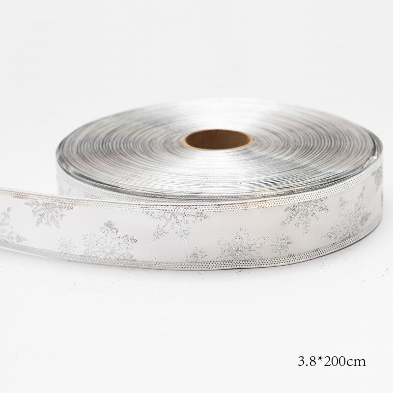Christmas Wrapping Ribbon Handmade DIY Supplies Material Grosgrain Cake Decors Ribbon Bow Baking Decorative Festival Box: silver snow