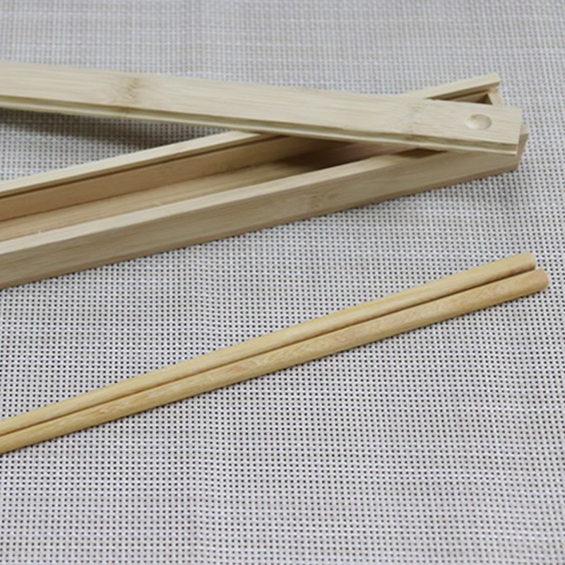 Palillos chinos de madera de bambú de acero inoxidable palillos de metal caja de madera del almacenaje caja de palillos chinos portátil para la venta: Yellow Wood Chopstic