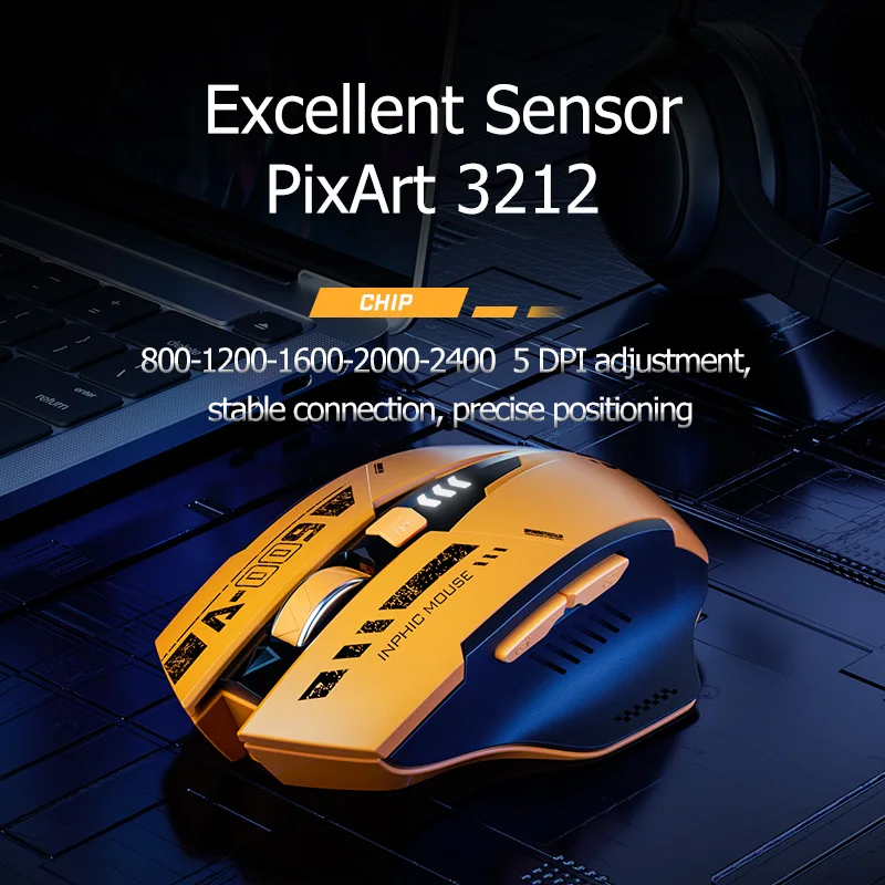 INPHIC A9 draadloze Bluetooth stille muis, DPI-instelbaar op vijf niveaus, muis met drie modi, geschikt voor een verscheidenheid aan computers
