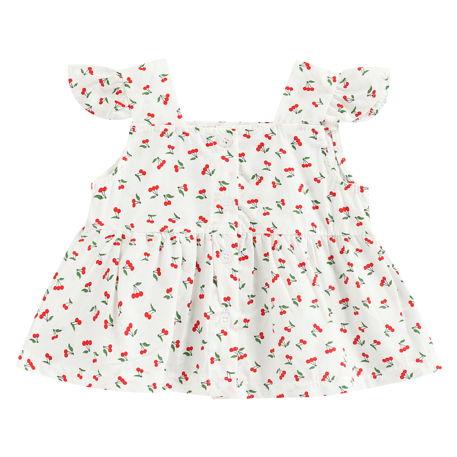 0-3t da criança do bebê meninas verão cardigan voar manga superior moda floral impressão voar manga quadrada pescoço botão fechamento a-line t camisa: Branco / 24 m