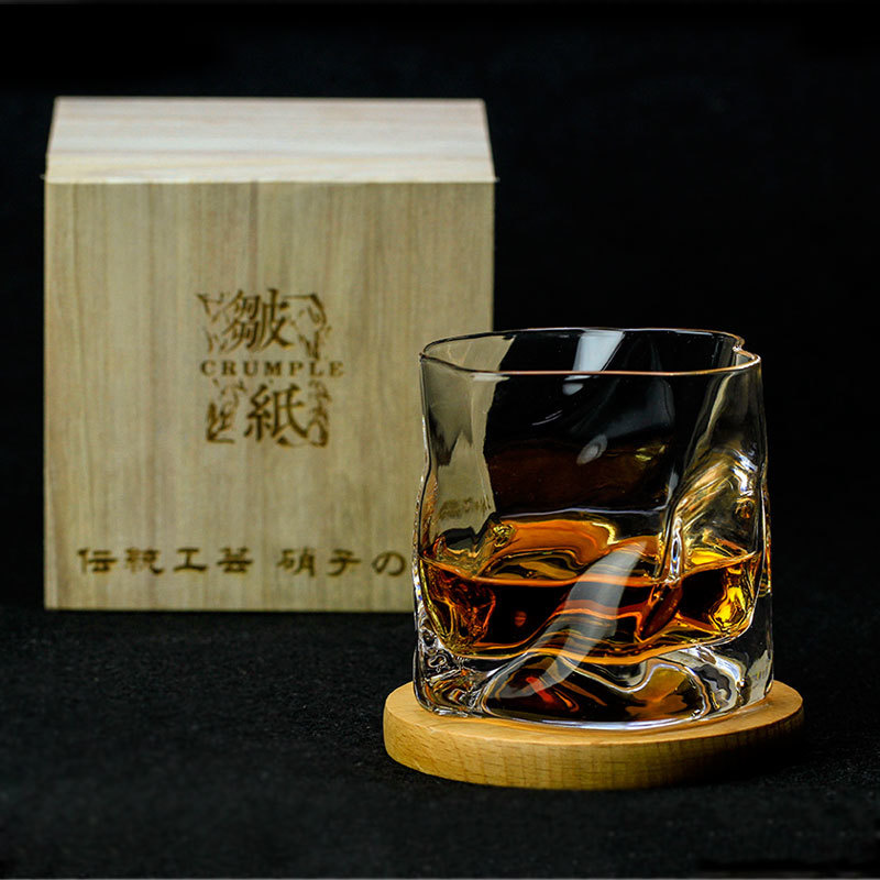 Old Japanese Edo Chamvin Crumple Whiskey Glass Irregular Faceted Der Whiskybecher Crystal Artwork Wine Cup Whisky Tumbler