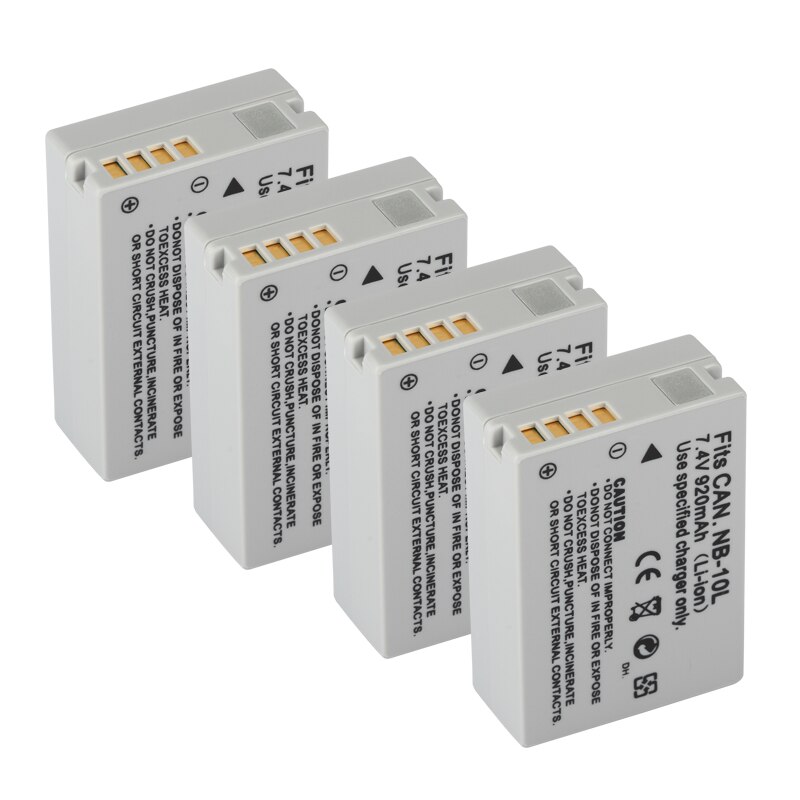 Nb -10l nb 10l nb10l batteri for canon  sx40 hs sx40hs sx50 hs sx50hs g1 x g15 g16 sx60 hs g3x kamerabatterier 920 mah: 4 batterier