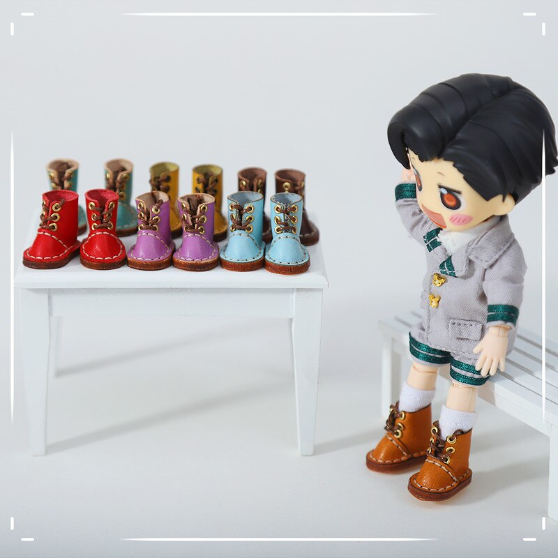 1/12bjd Bjd Poupée Chaussures Haut de gamme À La Main En Cuir De Vachette bottes Chaussures Pour Obitsu 11 OB11 Taille CGC Poupée 11cm Body9