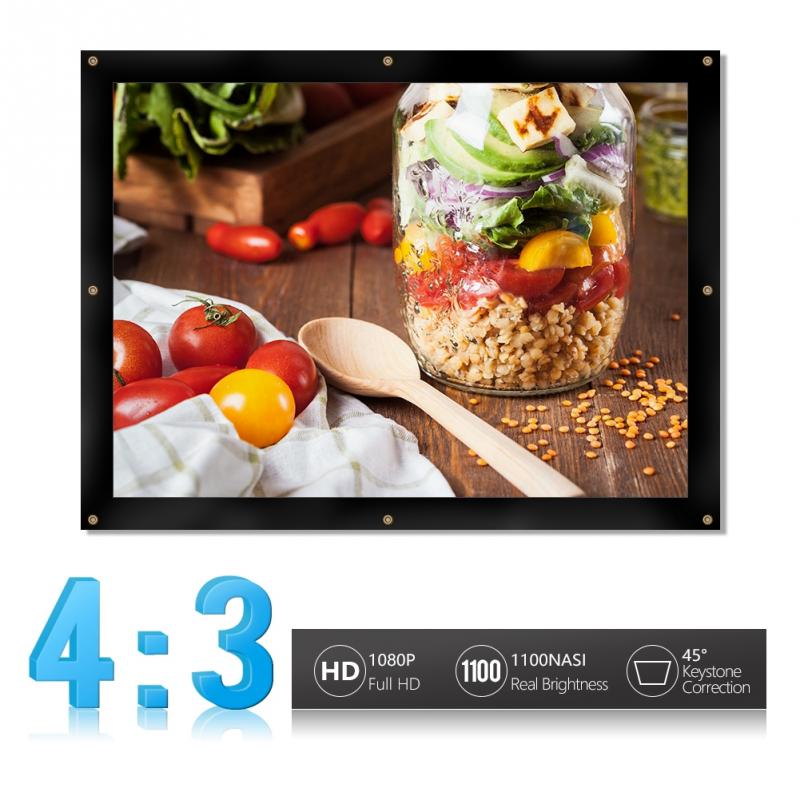 Portable Projection Screen White 60/72/100/120/150 inch HD Wall Mounted LED Projection Screen Canvas 4:3 For Home Theater Movie