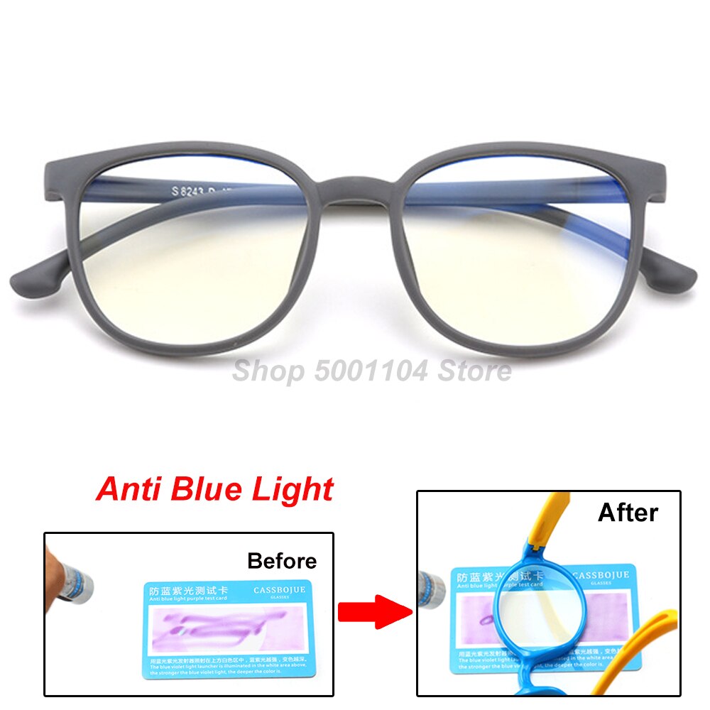 S243 Blue Light Kids Glasses Boy Girl Optical Frame Transparent Child Glasses Anti Glare Computer Prescription Glasses UV400: grey