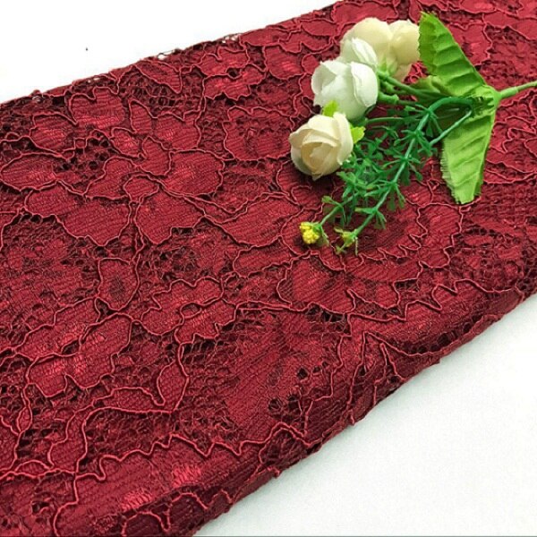 French African Lace Fabric 150CM Diy Handmade Exquisite Eyelash Embroidery Lace Fabric Clothes For Wedding Dress Accessories: Burgundy