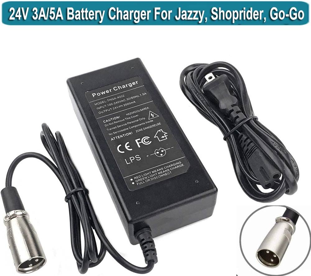 24V 3A 5A XLR Lead Acid Charger For Go-Go Elite Traveller Plus Jazzy Chair Wheelchair Wheels Razor Hoverboard