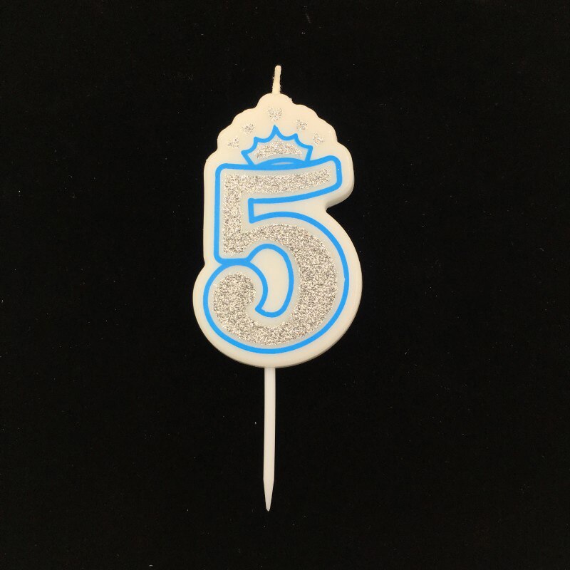 Bougie couleur argent chiffres brillant 0 à 9 ans pour gâteau joyeux anniversaire, couronne en forme de couronne pour mariage et fête pour enfants et adultes: Blue 5