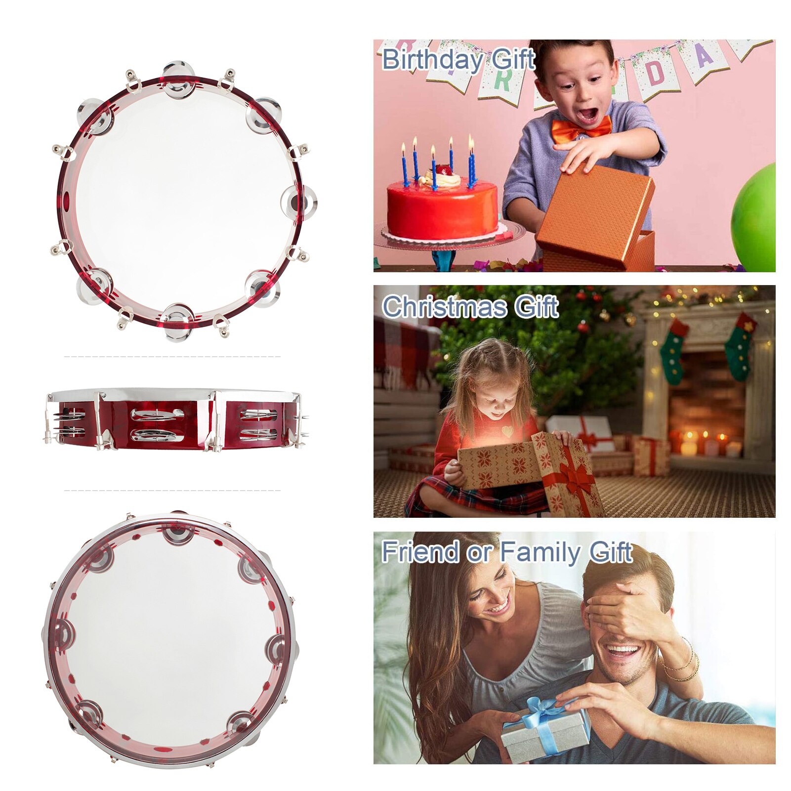10 Polegada Handheld Tambourine Fileira Dobro Pandeiro Drum Set Instrumento de Percussão Instrumento Musical Brinquedo Educativo para Igreja