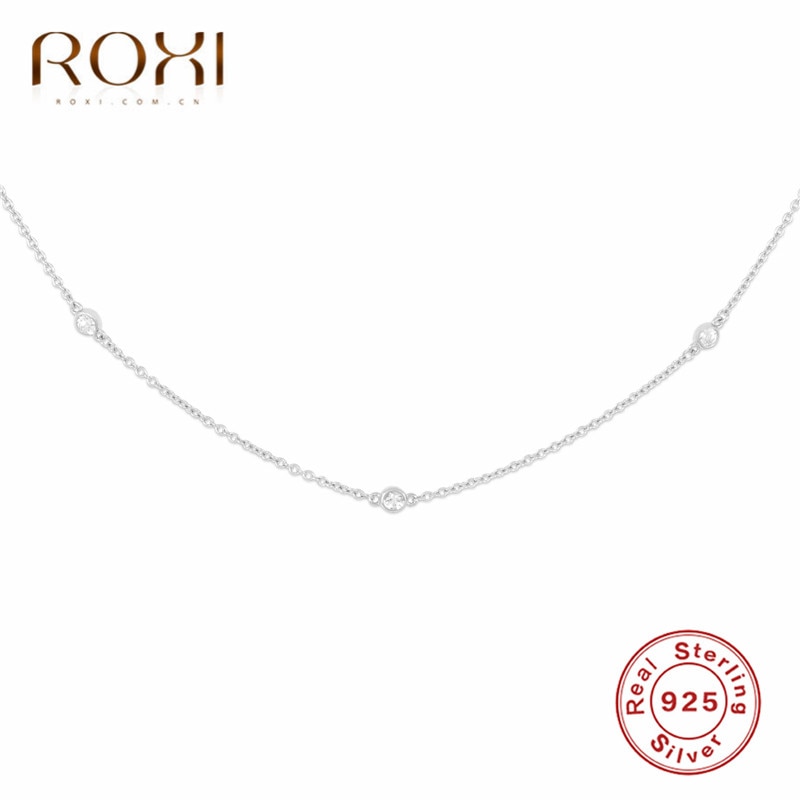 ROXI 925 Sterling Silver Crystal Necklaces &amp; Pendant Statement Neckalce for Women Clavicle Chain Necklace Choker Collier Femme