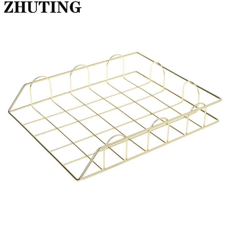 Folding Wrought Iron Letter Magazine Newspaper Holder Storage Rack File Tray for Office Desk Organizer Supplies Storage Rack: Gold