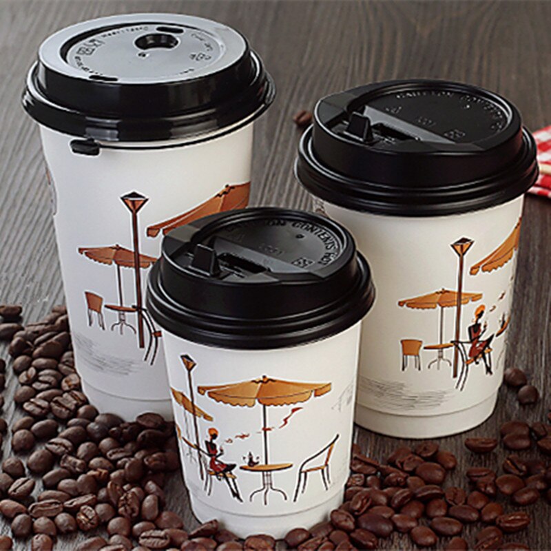 50pcs double layer paper disposable coffee cup birthday party favors 8oz 12oz 16oz paper cups with lid