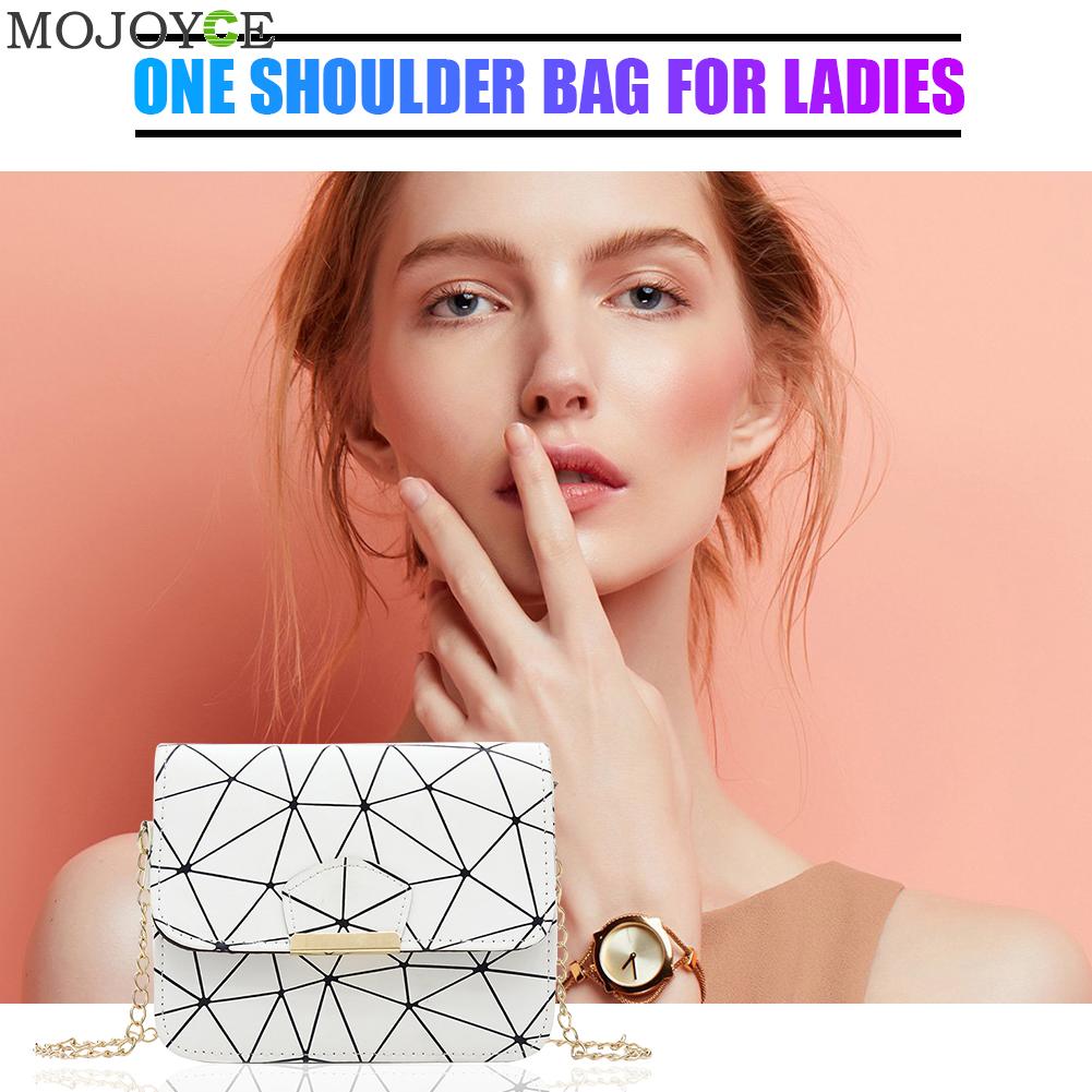 Pu læder geometrisk tryk messenger koreansk taske pung til pige kæde flap crossbody taske til kvinder skuldertasker