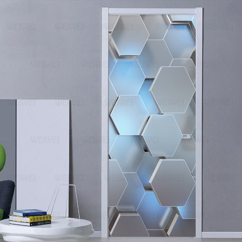 Modern 3d stereo geometrisk dörrmålning pvc självhäftande vattentät väggdekal vardagsrum dekor dörr klistermärken affisch