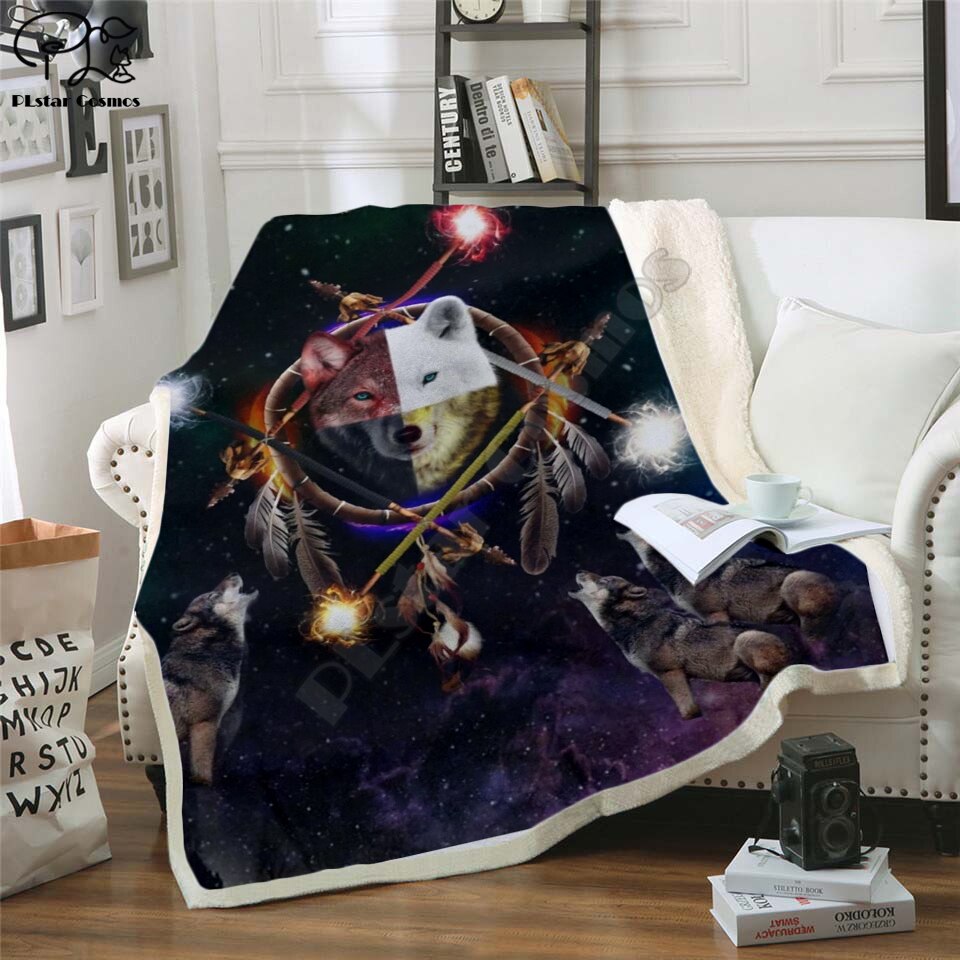 Luna MOND Wolf Decke Mit Kapuze 3D volle gedruckt tragbar Decke Erwachsene/Art Vlies Decke stil-1