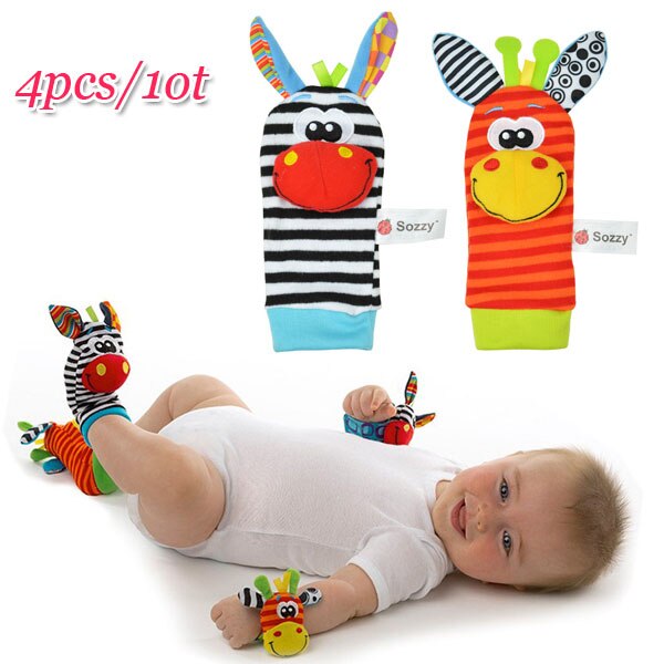 Baby Toy Baby Rattles Toys Animal Socks Wrist Strap With Rattle Baby Foot Socks Bug Wrist Strap baby socks: 4pcs DeerSet