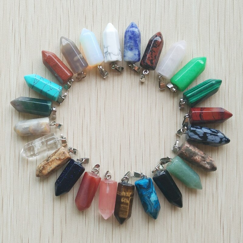 50pcs/lot bestselling good natural stone mix point pillar pendants for jewelry making