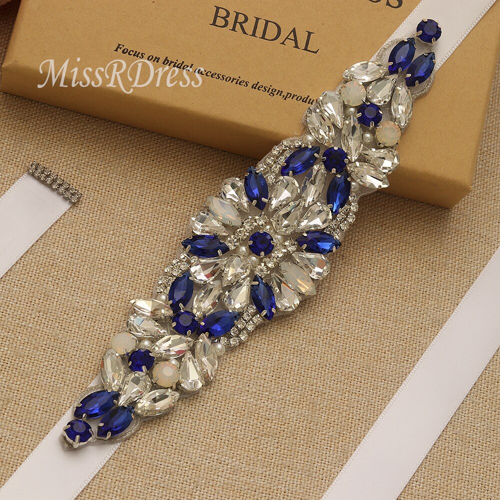 MissRDress Opal Bridal Belt Royal Blue Crystal Bridal Sash Rhinestones Wedding Belt Sash For Wedding Accessories JK934