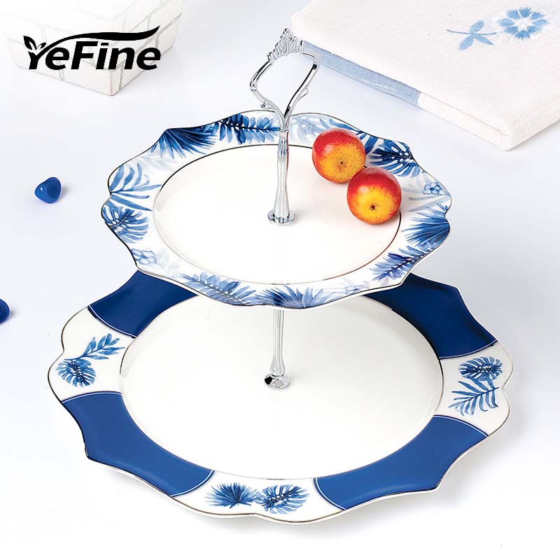 Yeefine luuposliini kaksikerroksiset astiat ja lautaset setti välipalateline pidike luksus posliinikakku leivonnaiset hedelmäastia keraaminen tarjotin