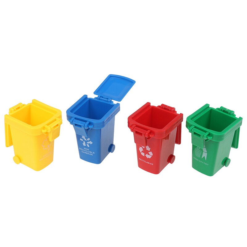 4 unids/set Mini basura juguete camión de basura latas en la acera del vehículo Bin juguetes chico simulación muebles de juguete de