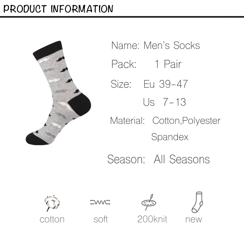 VPM Combed Cotton Men&#39;s Socks Moustache Naval Anchor Long Cool Skate Sock for Men Wedding Party