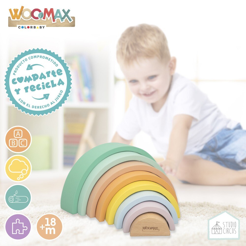 WOOMAX Studio Circus, Arcoíris de madera, juegos educativos para niños y niñas, juguete didactico, formas y colores