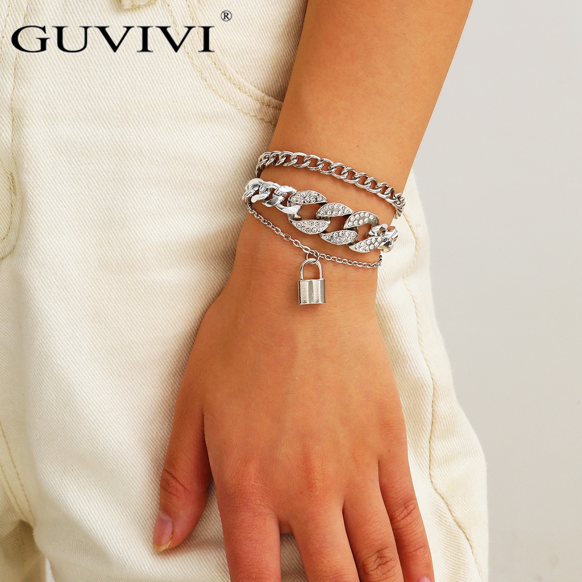 Punk Miami Curb Cuban Thick Bracelet Bangle Chunky Heavy Metal Lock Charm Bracelet Wrist Chain Women Jewelry Gold Silver Color