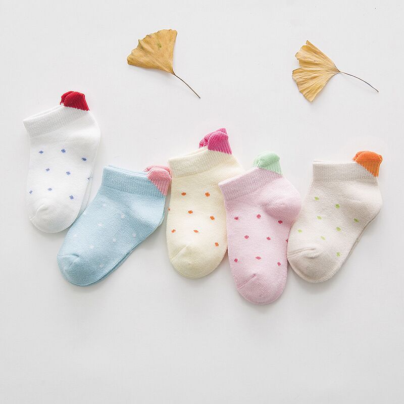 Chaussettes d&#39;été en coton pour bébés, 5 paires/lot, fines à la cheville, mignonnes, colorées, en forme de cœur, pour filles et garçons